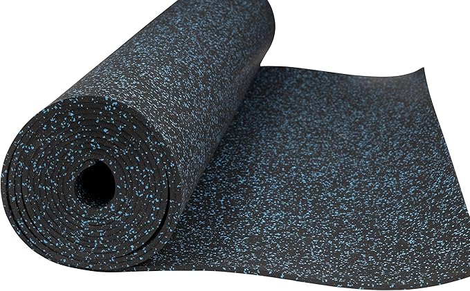 Playsafer Genaflex Rubber Gym Floor Mat - Heavy Duty Commercial Protective Gym Flooring Roll, 8mm Thick (4' X 20', 10% Light Blue)