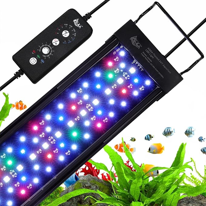 AQQA LED Aquarium Light, 24/7 Mode IP68 Waterproof Extendable Bracket Fish Tank Light, DIY Mode Full Spectrum Aquarium Plant Light, Adjustable Timer/Brightness Memory Function for 40-48 Inch Fish Tank