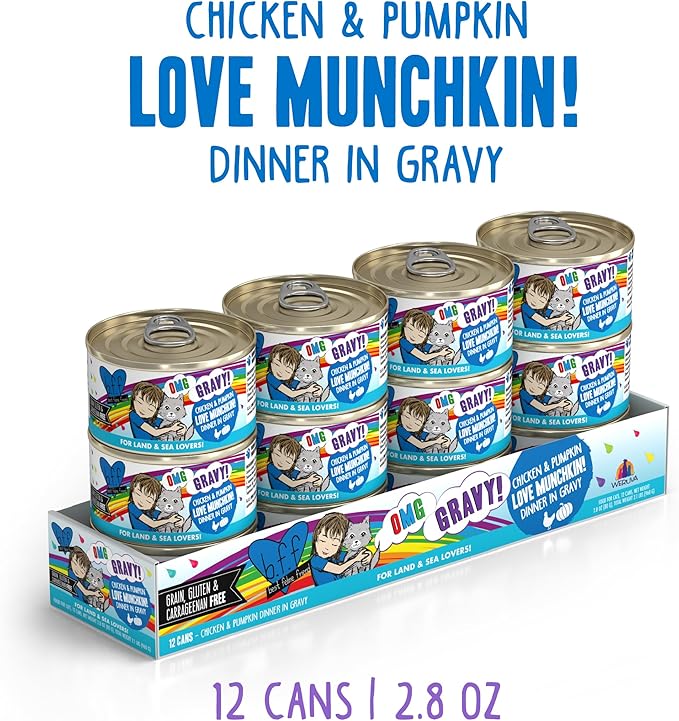 Weruva B.F.F. OMG - Best Feline Friend Oh My Gravy!, Love Munchkin! with Chicken & Pumpkin in Gravy Cat Food, 2.8oz Can (Pack of 12)