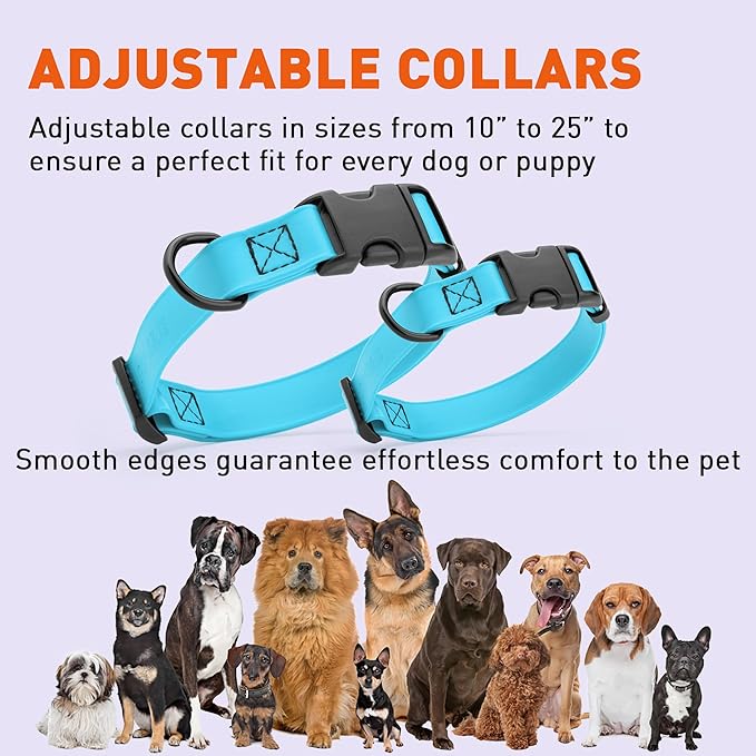 Dogline Biothane Waterproof Dog Collar with Quick Release Buckle Strong Coated Nylon Webbing with Odor- Proof for Easy Care Easy to Clean Fits Small Medium Large Dogs, Cyan Blue 1" W 15-25" L
