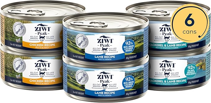 ZIWI Peak Wet Cat Food Variety Pack - Chicken, Mackerel & Lamb, and Lamb, 6 Pack (3oz Each)