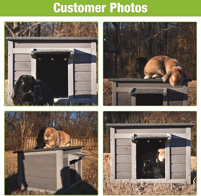 GUTINNEEN Outdoor Cat House Wooden Rabbit Hutch Outside Feral Cat Shelter Bunny Cage Guinea Pig Habitat Weatherproof(AIR12)