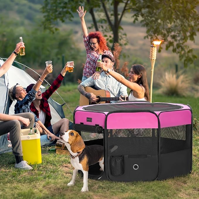 PETSFIT 29" Puppy Playpen with Removable Waterproof Mat & Zippered Roof | RV, Camping, Travel Dog Pen | Indoor/Outdoor Whelping & Cat Observation Space(29.5"x29.5"x16.5"H)