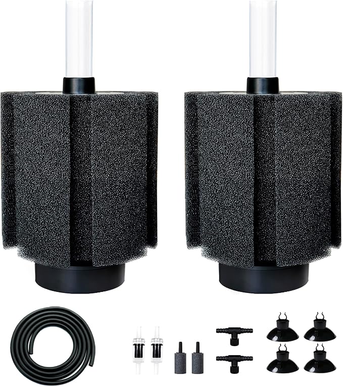 2 Pack 60-70 Gal Aquarium Sponge Filter with Air Stone and Ceramic Filter Media Quiet Fish Tank Bio Filter for Breeding Fry Shrimp Betta Fish Tank