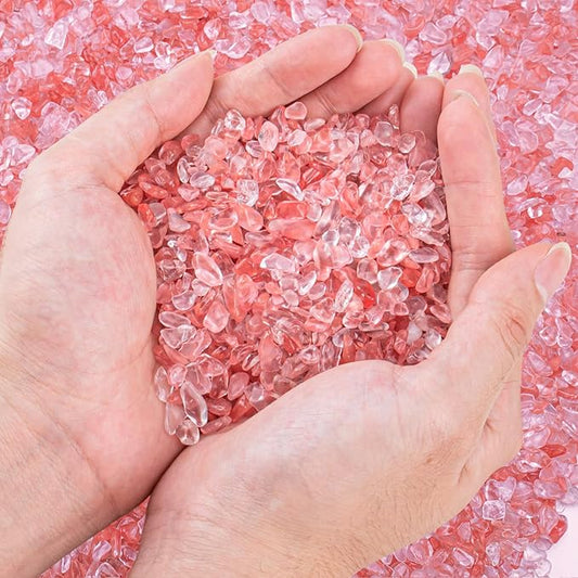 0.88 Lb Red Crystal Chips Stone Crushed Quartz Glass, Small Decorative Pebbles Bulk Tumbled Stones Polished Rocks Pieces for Crafts, Vases Filler, Succulent Plants, Aquarium Gravel Rocks