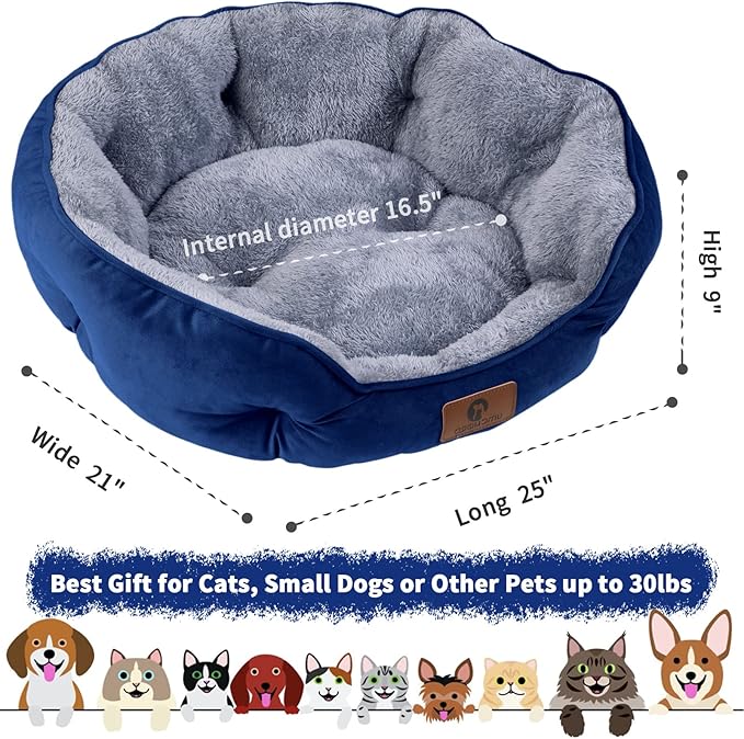 Asvin Medium Dog Bed for Medium Dogs, Large Cat Beds for Indoor Cats, Pet Bed for Puppy and Kitty, Extra Soft & Machine Washable with Anti-Slip & Water-Resistant Oxford Bottom, Blue, 25 inches