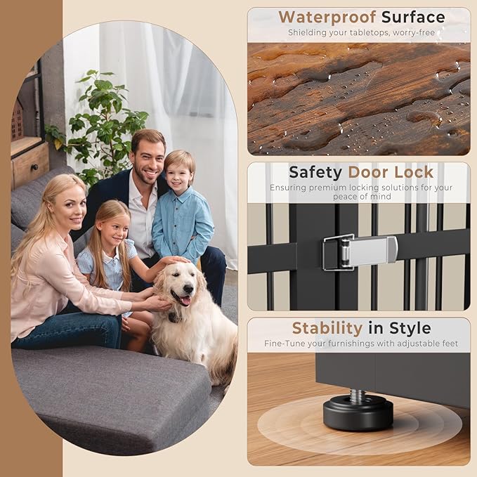 48'' XXL Dog Crate Furniture with 3 Doors,Wooden Crate End Table Heavy Duty Indoor Combination Cage for Medium to Large Dogs, Multiple Units Can be Combined