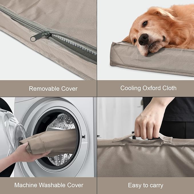 Outdoor Dog Bed for Medium Dogs, Waterproof Dog Crate Bed for Puppy Beds, Orthopedic Egg Crate Foam Pet Bed with Washable and Removable Oxford Cover, Khaki