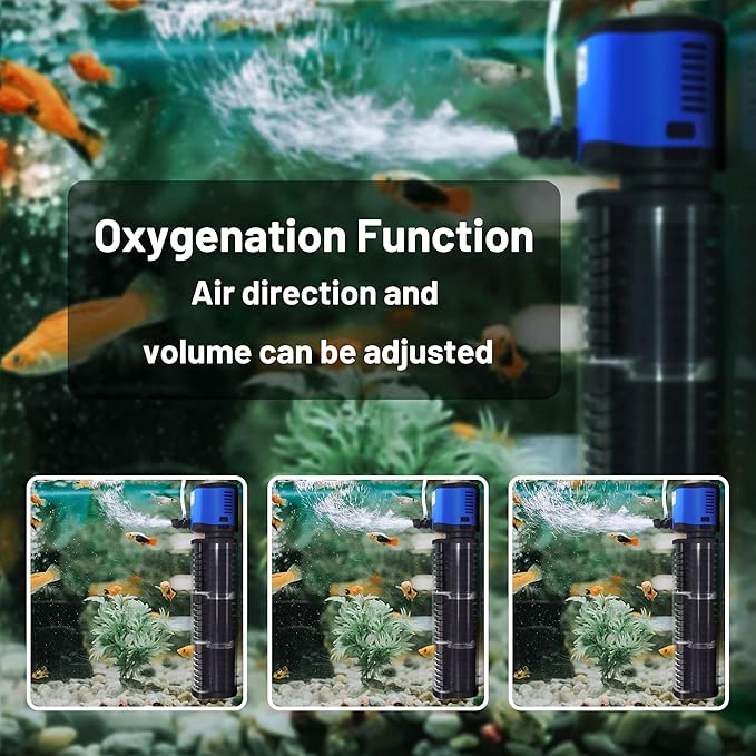 TARARIUM Aquarium Filter 400GPH for 55-75 Gallon Fish Tank, Biochemical Quiet Submersible Internal Powerful Pump Air Supply, Wave Maker 4 in 1, Small Ponds, Saltwater & Freshwater Crystal Clear