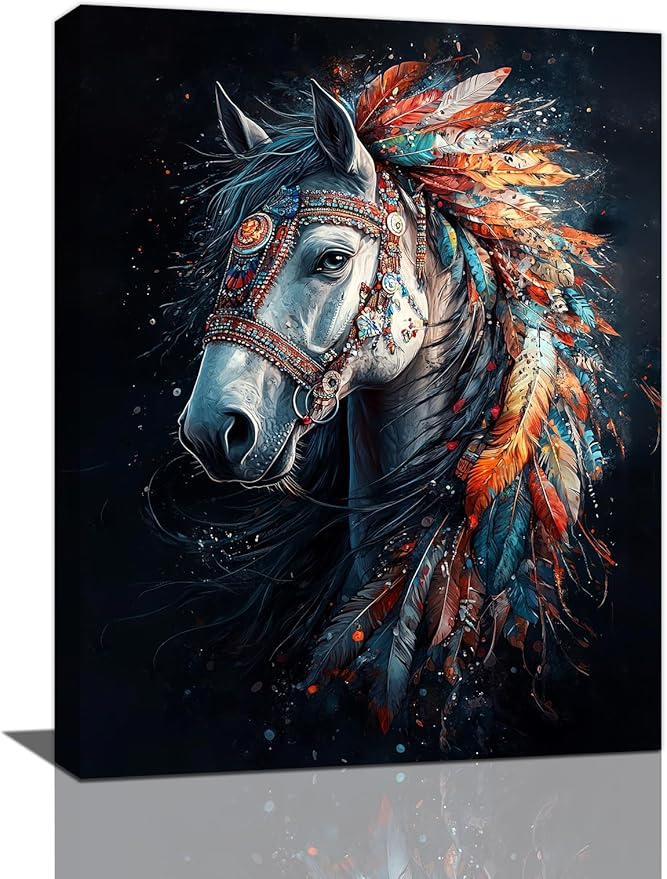 Horse Pictures Wall Art, Horse Animal Bathroom Wall Decor, Aesthetics Modern Framed Painting Elegant Canvas Artwork for Bathroom Bedroom Living Room Decorations 16"L x 12"W