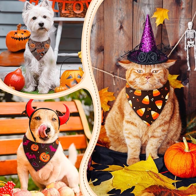 Weewooday 50 Pcs Halloween Dog Bandanas Bulk Pumpkin Ghost Bandanas for Dogs Soft Triangle Bibs Adjustable Triangle for Small Medium Large Pets Halloween Party Costume(25.6 x 17.7 x 17.7 inch)