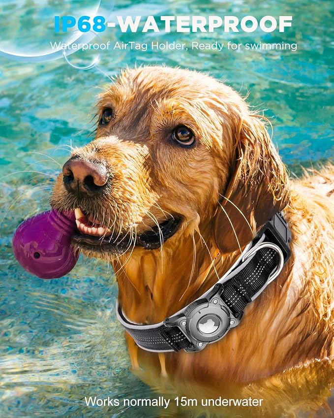 ONEONTA Airtag Dog Collar | Waterproof Airtag Dog Collar Holder with Removable Metal Loop - Airtag Collar Heavy Duty, Reflective, Ultra-Durable, Comfortable Padded, for Small Medium Large Dog, Black M