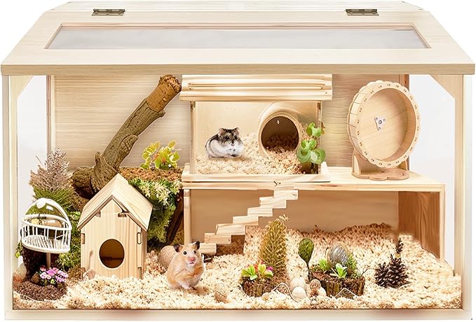 Prolee Hamster Cage Chew Proof, Mice and Rat Habitat Openable Top with Acrylic Sheets, Hamster Habitat Solid Built (24”L x 16" W x 16" H)