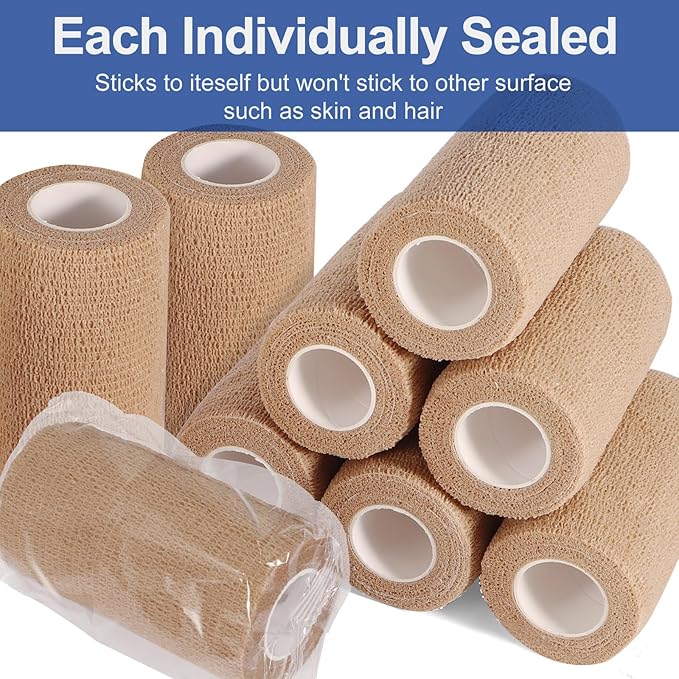 LDIWEE 24 Pack 4 Inch Self Adhesive Bandage Wrap - 5 Yard Cohesive Athletic Tape for First Aid, Medical, Sports, Ankle Wrist Sprains, Vet Wrap (Brown)