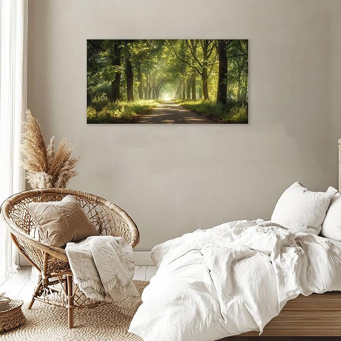 Large Forest Tree Wall Art Canvas Living Room Nature Green Pictures Framed Prints Oversize Wall Decor Landscape Painting for Bedroom Dining Office Home 60"x30"
