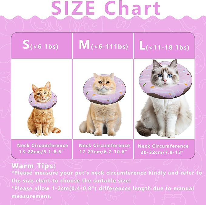 Cat Cone Collar Soft, Adjustable Cat Recovery Collar Kitten Cones to Stop Licking, Cute Donut E Collar After Surgery, Cats Neck Pillow Cone Elizabethan Cones of Shame (Waterproof Purple, Large)