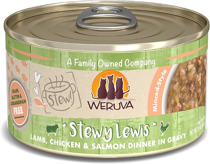 Weruva Classic Cat Stews!, Stewy Lewis with Lamb, Chicken & Salmon in Gravy, 2.8oz Can (Pack of 12)