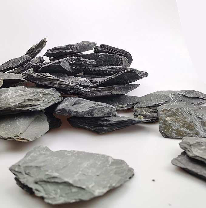 Voulosimi Natural Slate Rocks PH Neutral Stone Perfect Rocks for Aquariums, Landscaping Model,Tank Decoration,Amphibian Enclosures (10 LB, 3-5 inch)