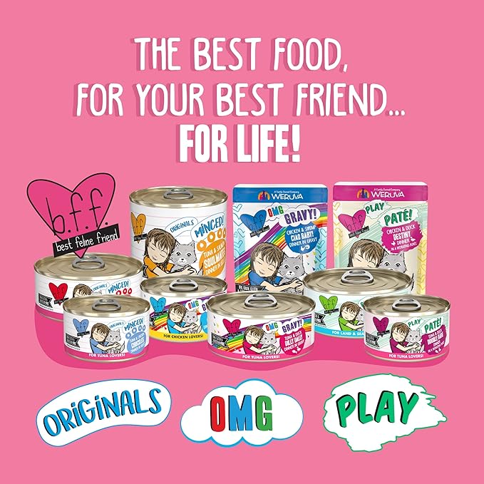 Weruva B.F.F. Play - Best Feline Friend Paté Lovers, Aw Yeah!, Tuna & Salmon Oh Snap! with Tuna & Salmon, 5.5oz Can (Pack of 8)