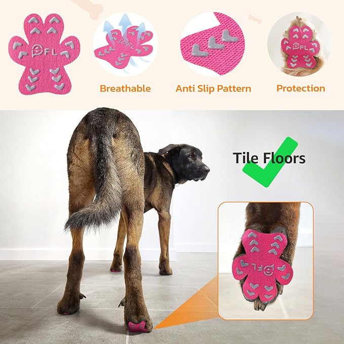 Non-Slip Dog Paw Protector Pads for Senior Dogs, Dog Paw Traction Stickers with Anti-Slip Rubber, Help Dogs Walk on Hardwood Floor, Pink 48pcs, XL for 41-60lbs