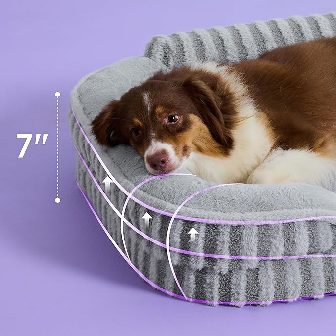 LE SURE Cute Dog Beds for Extra Large Dogs, Orthopedic Waterproof XL Pet Bed with Sides, Non-Slip and Egg-Crate Foam Big Dog Couch Sofa with Washable Removable Cover, Grey