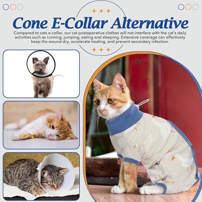 DENTRUN Cat Surgery Recovery Suit Female Male Soft Onesie, Kitten Surgical Collar Cone Alternative Shirt, Abdominal Wounds Anti-Licking Pajama for Small Pets Spay, Cat Body Suit Post Surgery
