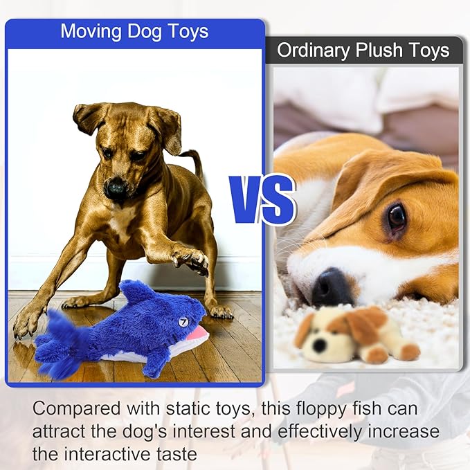 Mity rain 2 in 1 Interactive Dog Toys, Shark Dog Toy to Keep Them Busy, Plush Squeaky Dog Toys, Rechargeable Wiggly Fish Blue Dog Toys for Small Medium Large Dogs, Moving Dog Toys for Indoor&Outdoor