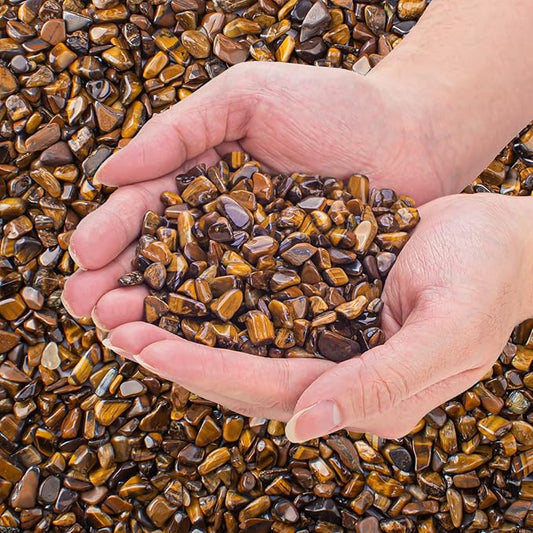 0.88 Lb Tiger Eye Aquarium Gravel Rocks Crushed Stone, Polished Natural Tumbled Healing Crystal Chips Bulk Quartz Crystal Gemstones for Garden|Vase Filler|Fish Turtle Tank Decorations
