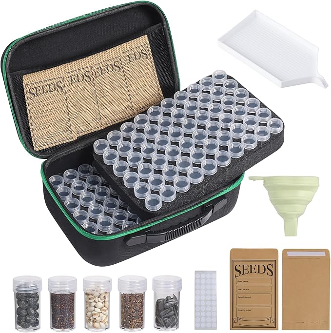 Seed Storage Box, Portable Seed Saving Box, Sturdy Seed Organizer Kit Seed Envelopes Funnel Label, Seed Container for Flower Plants Vegetable Seed, L-120 Slots