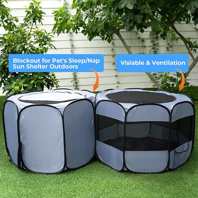 EighteenTek XLarge 2-in-1 Pop up Dog Playpen, Assembly-Free, with Leakproof Pet Pee Pads,Portable Foldable Cat Tent Enclosure Indoor Outdoors Puppy Kittens Small Animals Crates (M, 72" Lx36 Wx24 H)