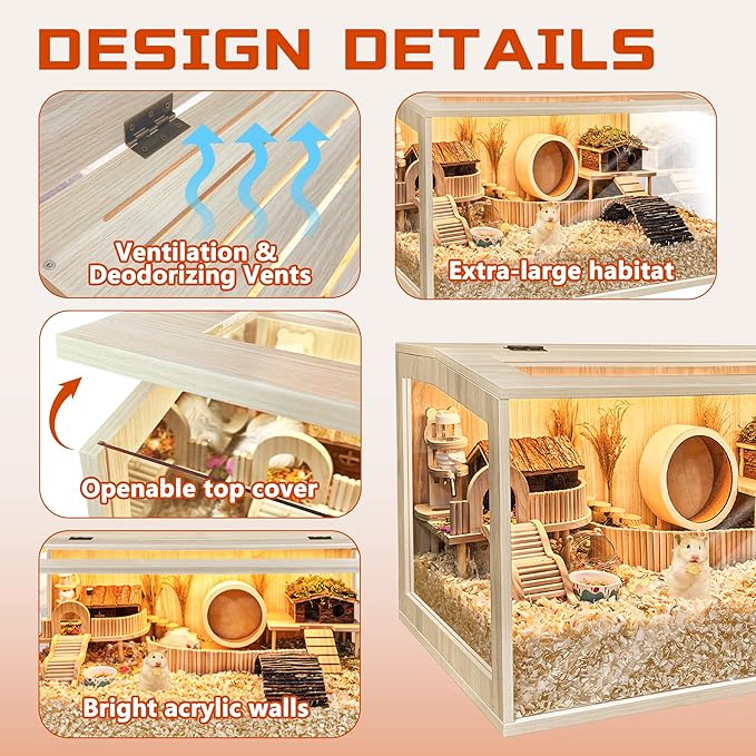 Hamster Cage Chewproof, Large Hamster Cages and Habitats, Openable Top with Acrylic Sheets, Solid Built