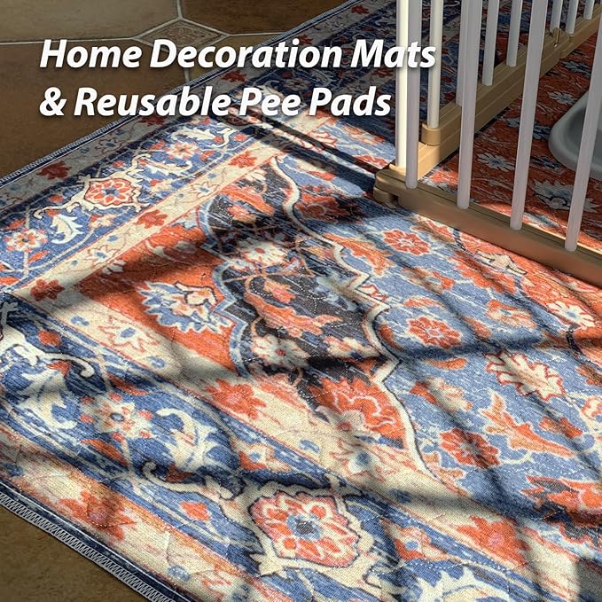 nunubaby Washable Pee Pads for Dogs, Stylish, Non-Slip and Leak-Proof Pee Pads. Reusable Potty Pads for Dogs for Crates and Floors.(Red/Multi, 72" x72")