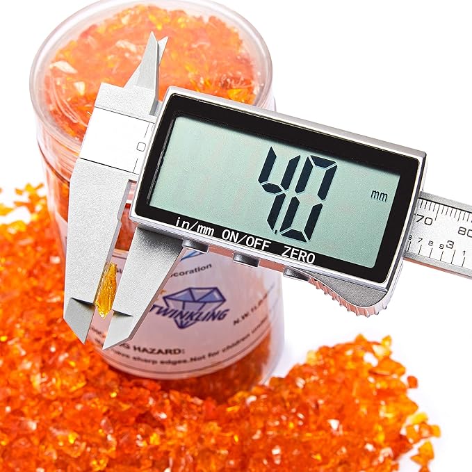TWINKLING High Luster Fire Glass Gravel Stone Glitter,Broken Glass,Fire Gems Chips,Crushed Glass for Fire Pit Crafts Resin Art Aquarium Garden Decoration,3-6mm,1-Pound Jar (Orange Red)