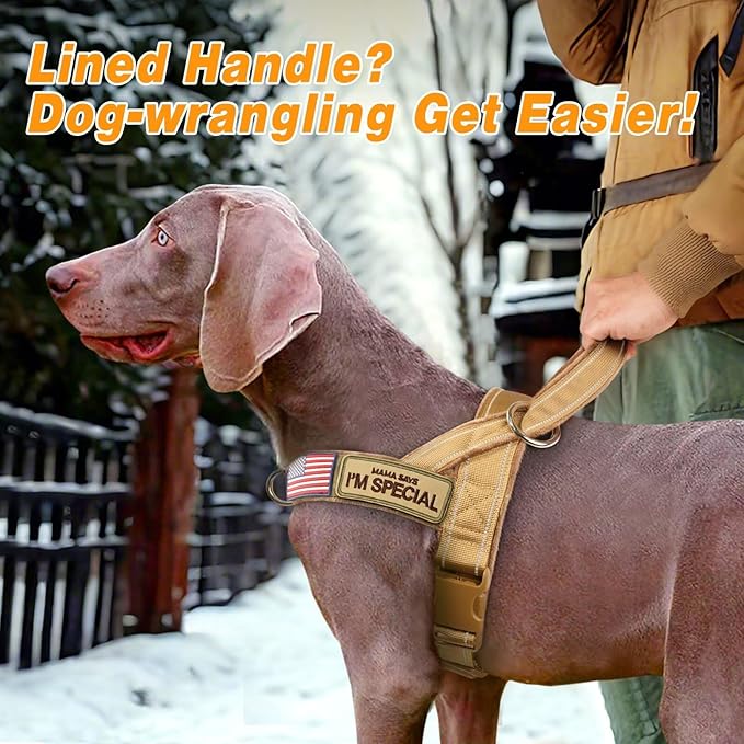 Forestpaw No Pull Dog Harness - Soft Flannel Padded Tactical Dog Vest Harness with Quick Release Buckle, Adjustable Reflective Pet Harness for Medium Large Dogs Walking Training,Brown L