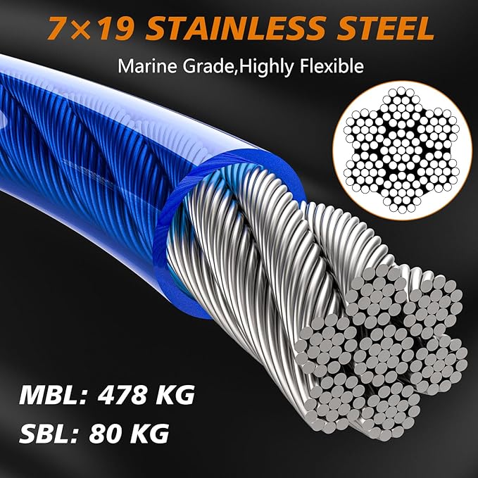 XiaZ 70ft Tie Out Cable for Dogs, Dog Leads for Yard Chew Proof, Heavy Duty Dog Tie Out Cable for Large Dogs Up to 250lbs,Durable Pet Runner Tether Line for Outdoor,Yard