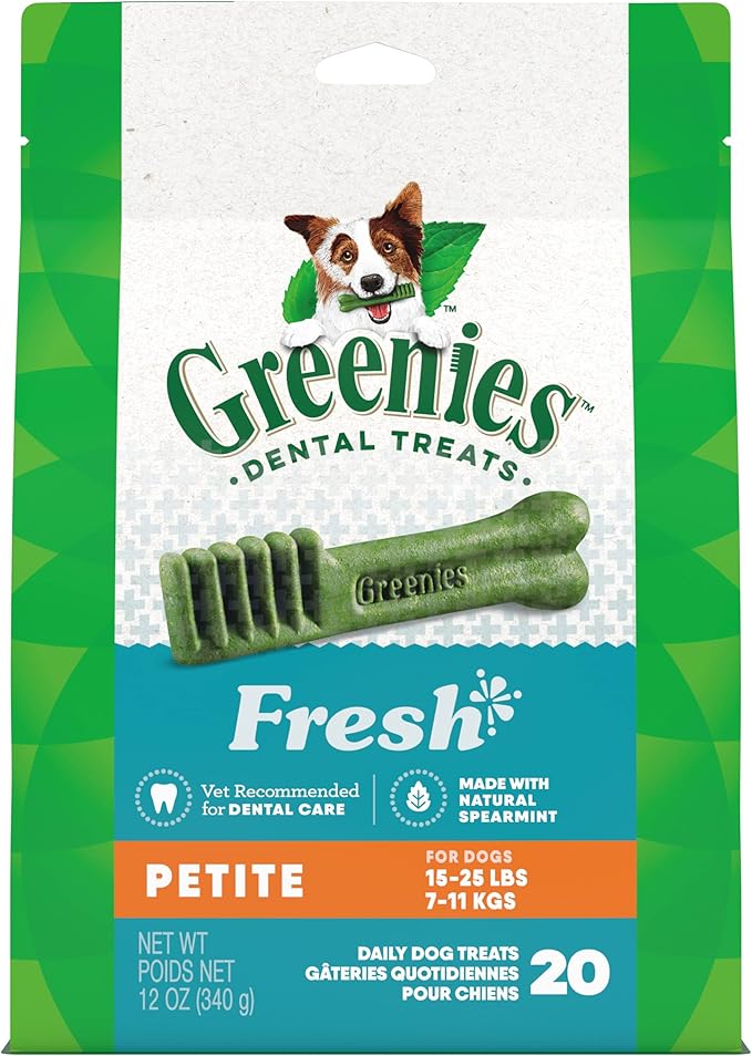 Greenies Petite Dental Dog Treats, Fresh Flavor, 12 oz. Pack (20 Treats)