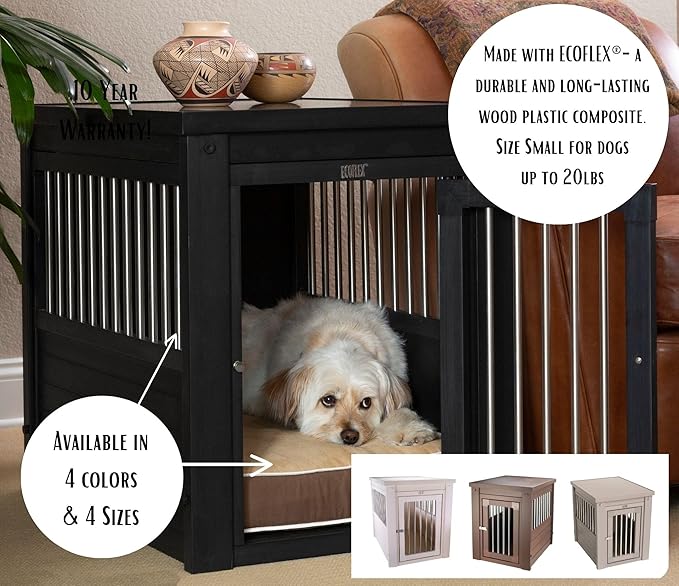 New Age Pet ECOFLEX Dog Crate End Table - Furniture-Style Pet Crate for Crate Trained Dogs - Stainless Steel Tubing & a Latched Closure - 10 Year Manufacturer's Warranty, Medium