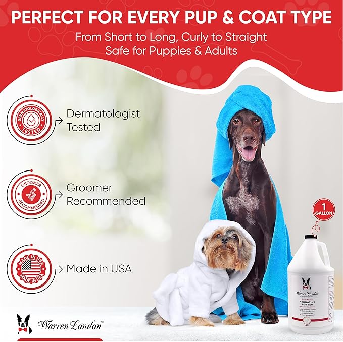 Warren London Hydrating Butter Leave in Pet Conditioner for Dogs | Lotion for Skin and Coat | Aloe Puppy & Dog Conditioner for Hair Detangler, Dry Skin, & Dandruff | Unscented 1gal