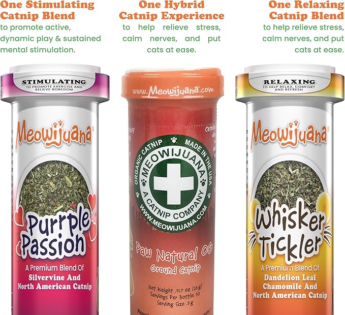 Meowijuana Purrple Passion Cat Nip - Premium Organic Blend of Catnip for Cats & Silvervine, Stimulates Playful Behavior, 26g, Natural Wellness Gift for Cat Lovers