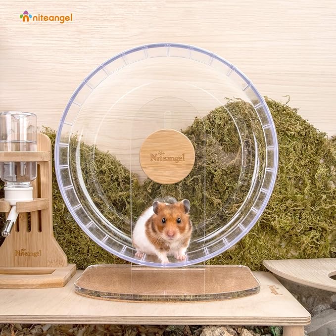Niteangel Super-Silent Hamster Exercise Wheels - Quiet Spinner Hamster Running Wheels with Adjustable Stand for Hamsters Gerbils Mice Or Other Small Animals (M, Transparent)