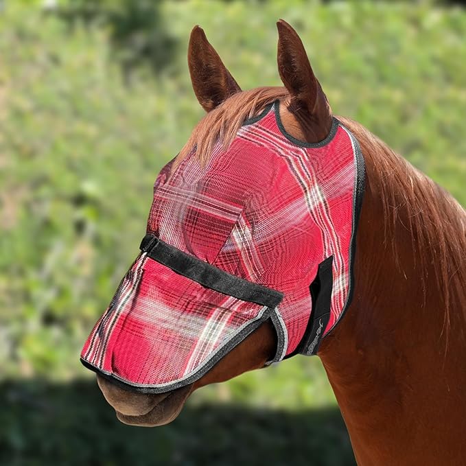Kensington Signature Fly Mask with Removable Nose — Protects Horses Face and Nose from Biting Insects and UV Rays While Allowing Full Visibility — Ears and Forelock Able to Come Through The Mask