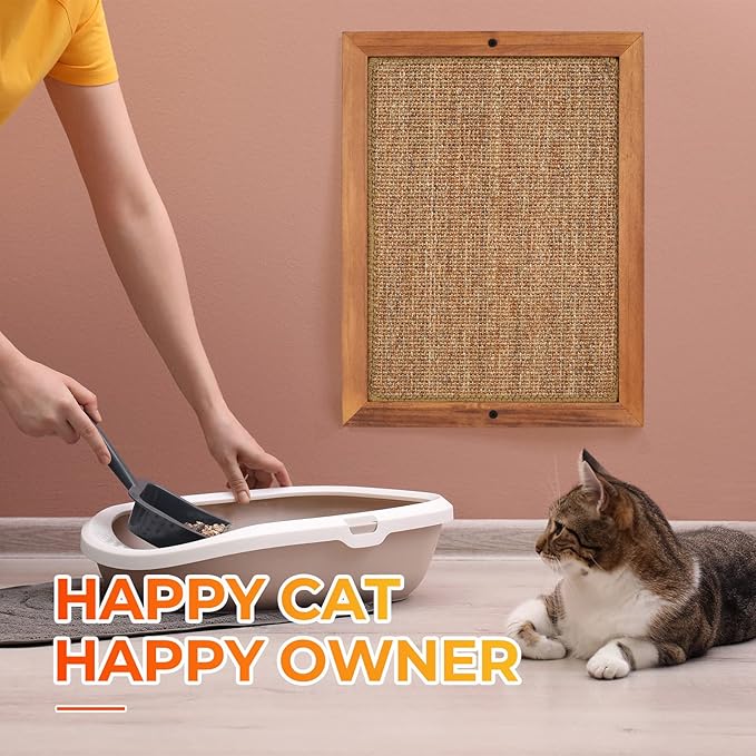 Cat Scratching Post - BXL, Natural Wooden Sisal Cat Wall Scratcher, Floor or Wall Mounted Vertical Cat Scratch Pad for Indoor Cats Adults or Kittens, Cat Wall Furniture Protector