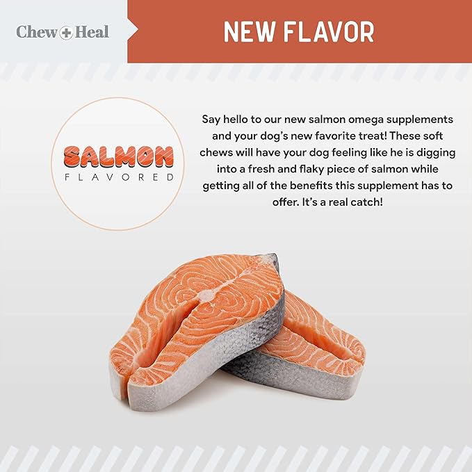 Salmon Oil for Dogs - Soft Chew Omega Treats for Skin and Coat - Fish Oil Blend of Essential Fatty Acids, Omega 3 and 6, Vitamins, Antioxidants and Minerals - Made in USA (180 Chews, Salmon)