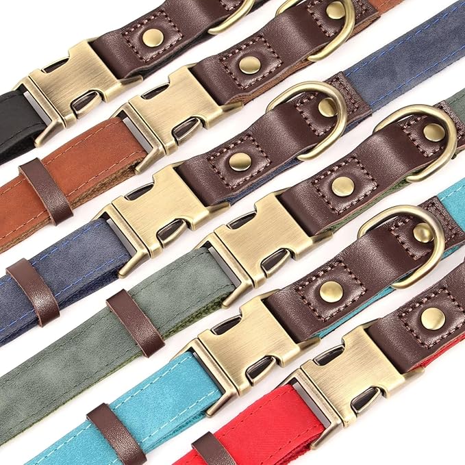 Didog Soft PU Leather Dog Collars for Medium Dogs,Classic Adjustable Dog Collars with Quick Release Metal Buckle,Easy Clean and Comfortable with Nylon Lining,Blue,M Neck 13-19"