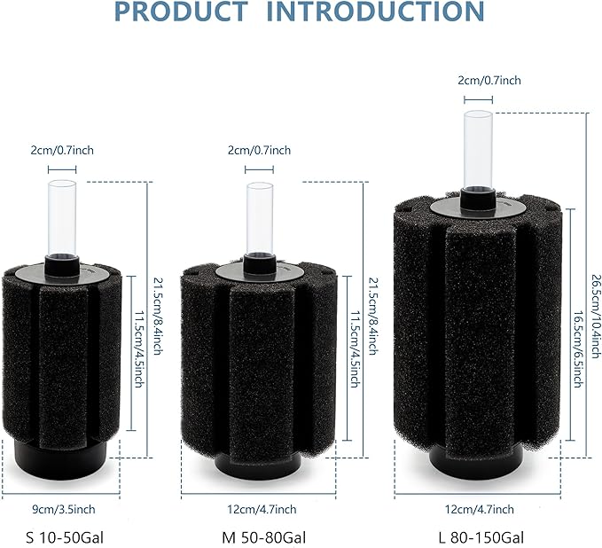 Aquarium Sponge Filter,10 Gallon Bio Sponge Filter with Airstone Breeding Fry Betta Shrimp for Fish Tank 10-30-50 Gallon