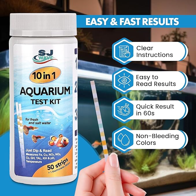 10 in 1 - Aquarium Test Strips | 100 Fast & Accurate Strips | Fish Tank Aquariums Water Test Kit & ebook | Aquarium Thermometer | Fish Tank Water Testing Kit for Fresh & Saltwater | Versatile Usage
