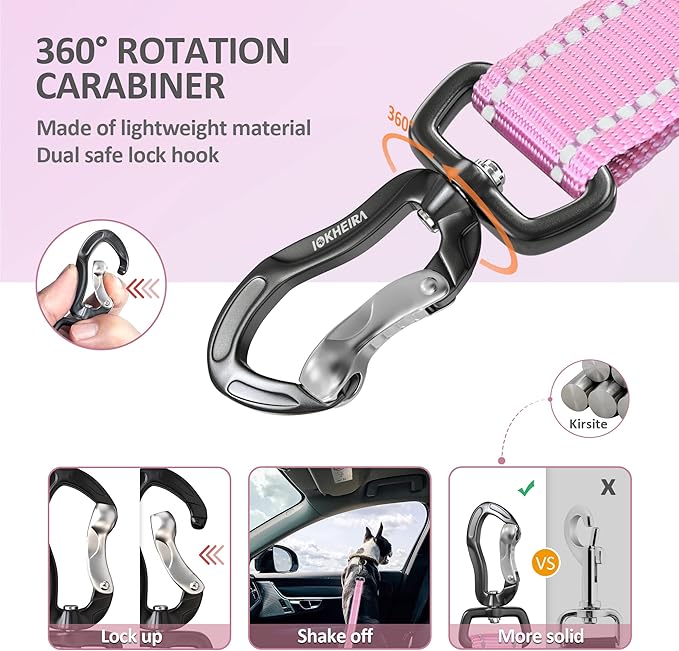 IOKHEIRA Dog Seatbelt - Adjustable Reflective Bungee Harness with Aluminum Swivel Carabiner