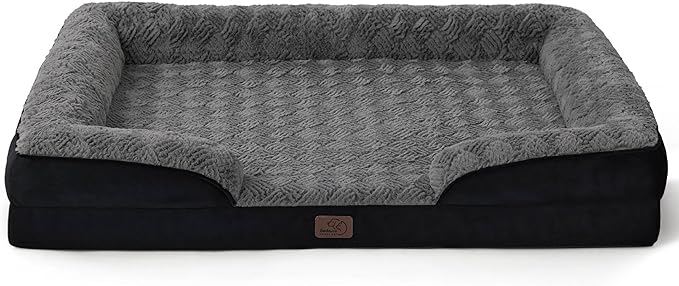 Bedsure Orthopedic Dog Beds Large Sized Dog - Washable Large Dog Cat Bed Waterproof, Comfort Dogs Couch Sofa with Washable Removable Cover, Pet Bed with Nonskid Bottom, Plush-Black, 35"