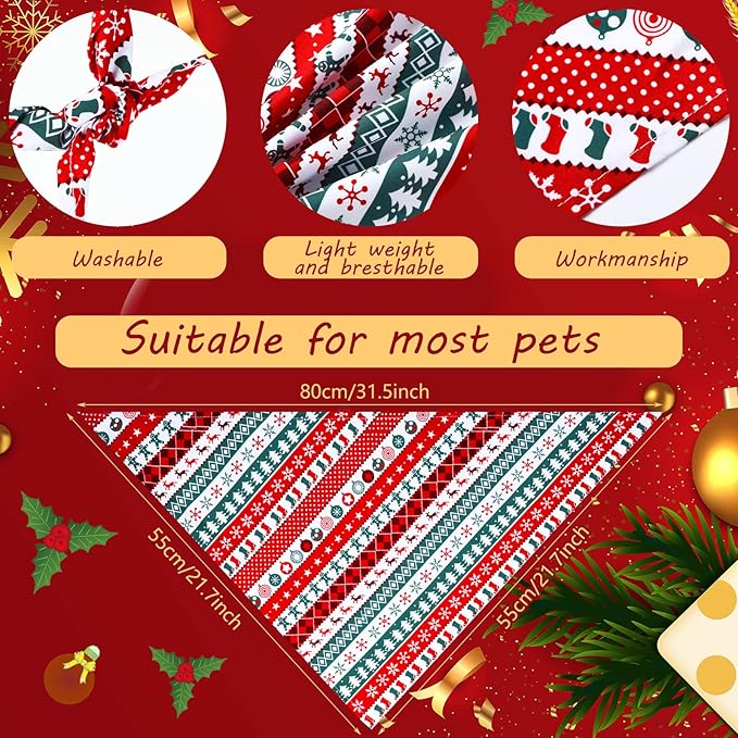 Weewooday 20 Pieces Christmas Dog Bandanas for Dogs Santa Claus Christmas Tree Triangle Pet Bib Adjustable Pet Bandana Soft Doggy Kerchief Accessories for Pet Costume Accessories Decor