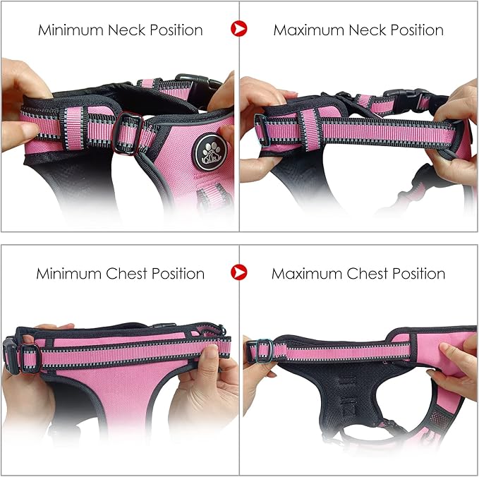 NESTROAD No Pull Dog Harness,Adjustable Oxford Dog Vest Harness with Leash,Reflective No-Choke Pet Harness with Easy Control Soft Handle for Large Dogs(X-Large,Pink)